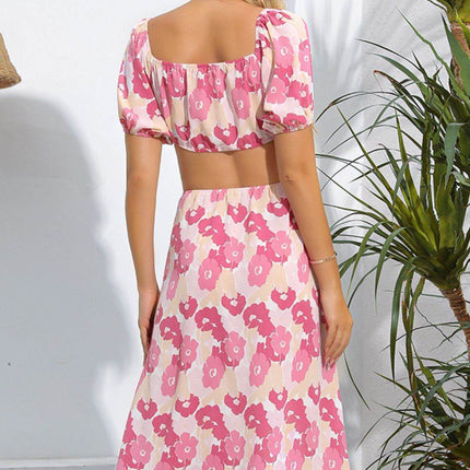 Floral Cutout Square Neck Puff Sleeve Dress - MimiStylez
