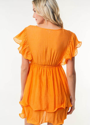 White Birch Full Size Short Sleeve Woven Layered Dress - MimiStylez