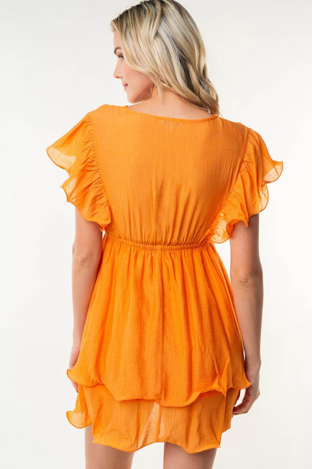 White Birch Full Size Short Sleeve Woven Layered Dress - MimiStylez