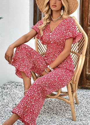 Printed Tie Back Ruffled Jumpsuit - MimiStylez