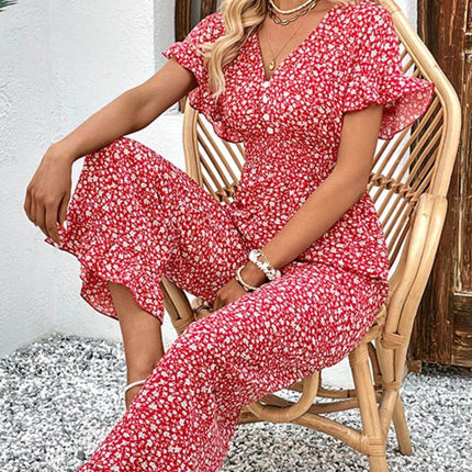 Printed Tie Back Ruffled Jumpsuit - MimiStylez