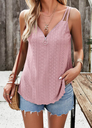 Eyelet V-Neck Double Strap Cami - MimiStylez