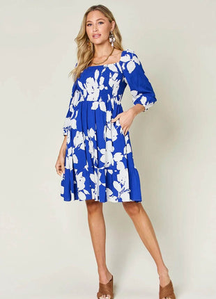 Double Take Full Size Floral Ruffle Hem Smocked Dress - MimiStylez