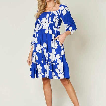Double Take Full Size Floral Ruffle Hem Smocked Dress - MimiStylez