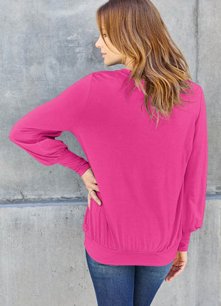 Basic Bae Full Size V-Neck Lantern Sleeve Blouse - MimiStylez