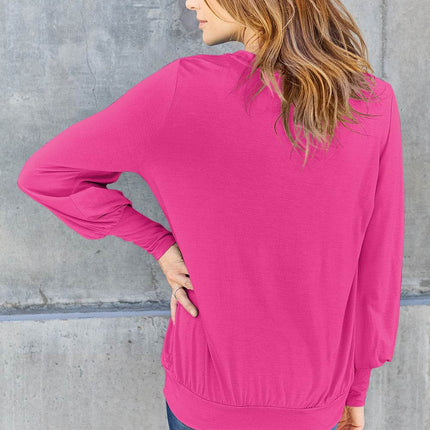 Basic Bae Full Size V-Neck Lantern Sleeve Blouse - MimiStylez