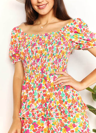 Smocked Sweetheart Neck Flounce Sleeve Mini Dress - MimiStylez