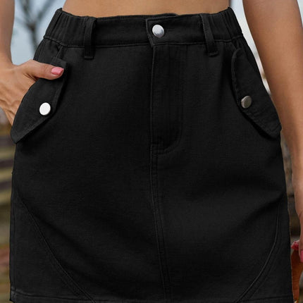 Pocketed Buttoned Mini Denim Skirt - MimiStylez