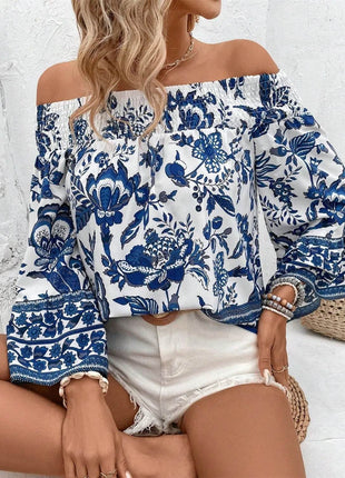 Smocked Printed Off-Shoulder Blouse - MimiStylez