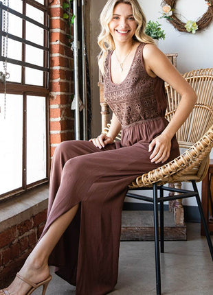 First Love Tie Back Sleeveless Slit Wide Leg Jumpsuit - MimiStylez