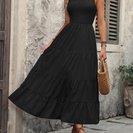 Smocked Scoop Neck Sleeveless Tank Dress - MimiStylez