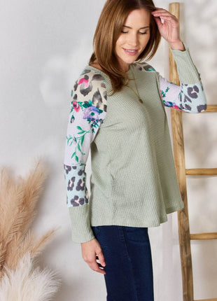 Hailey & Co Full Size Printed Round Neck Blouse - MimiStylez