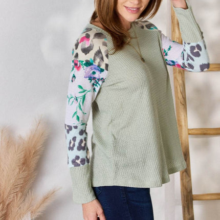 Hailey & Co Full Size Printed Round Neck Blouse - MimiStylez