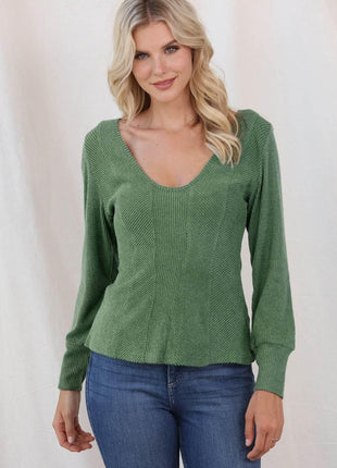 Scoop Neck Long Sleeve Top - MimiStylez