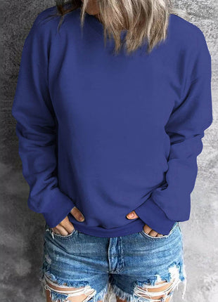 Round Neck Dropped Shoulder Sweatshirt - MimiStylez