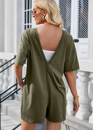 Backless Round Neck Half Sleeve Romper - MimiStylez