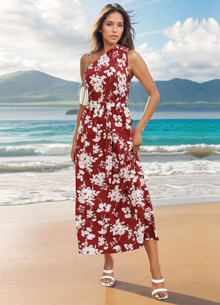 Printed Single Shoulder Sleeveless Dress - MimiStylez