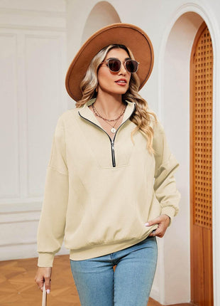 Half-Zip Dropped Shoulder Sweatshirt - MimiStylez