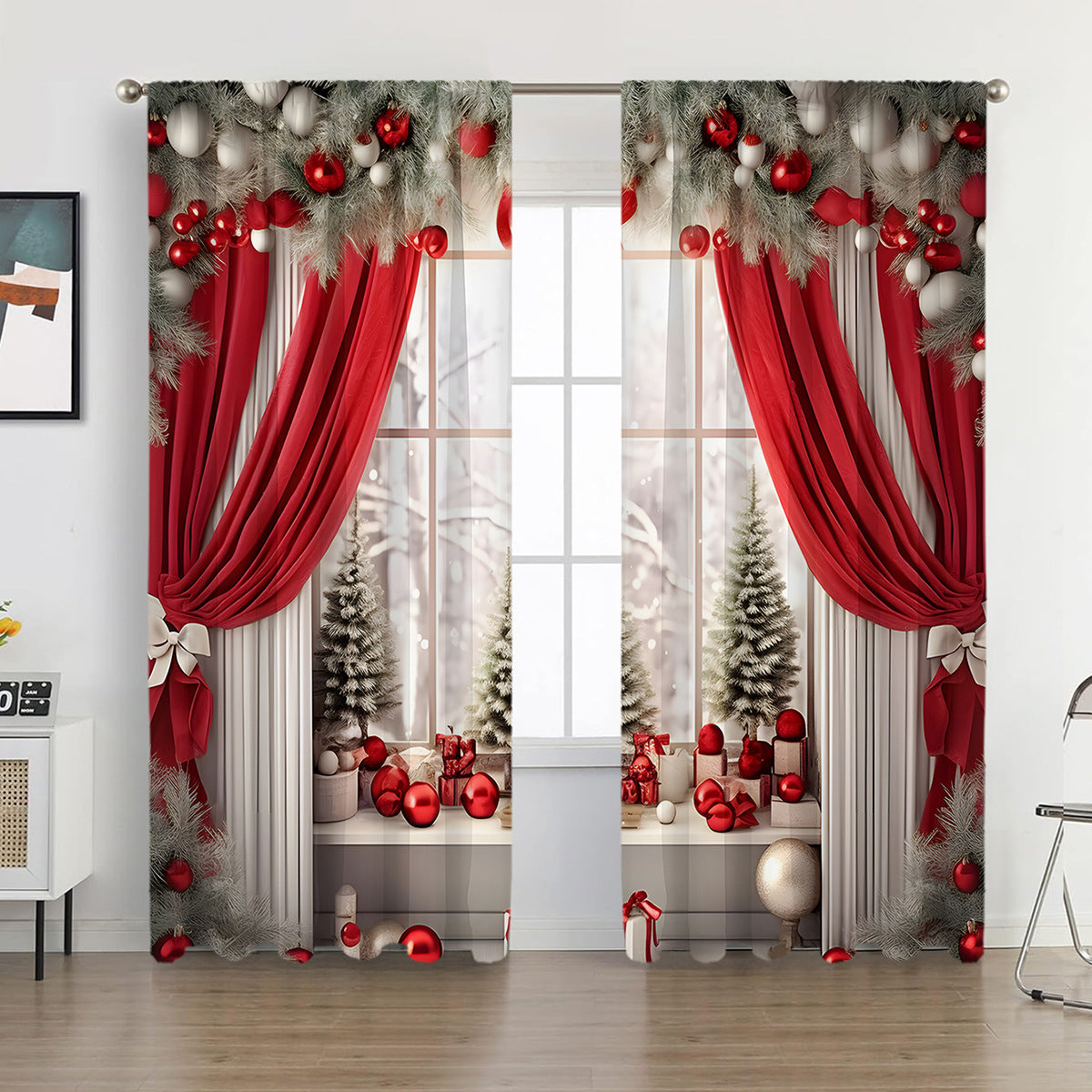 2PCs European Curtain Christmas Series Curtain Factory Generation 3D Digital Printing