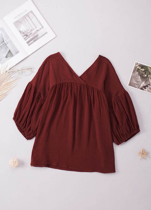 Dropped Shoulder V-Neck Blouse - MimiStylez