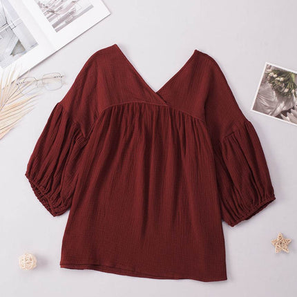 Dropped Shoulder V-Neck Blouse - MimiStylez