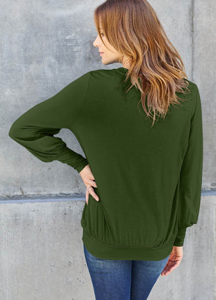 Basic Bae Full Size V-Neck Lantern Sleeve Blouse - MimiStylez