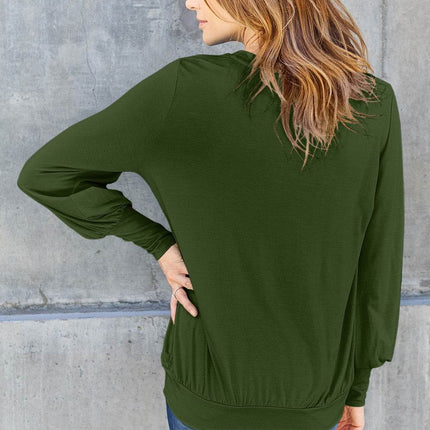 Basic Bae Full Size V-Neck Lantern Sleeve Blouse - MimiStylez