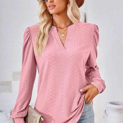 Notched Long Sleeve T-Shirt - MimiStylez