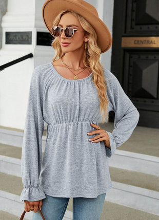 Round Neck Flounce Sleeve Blouse - MimiStylez