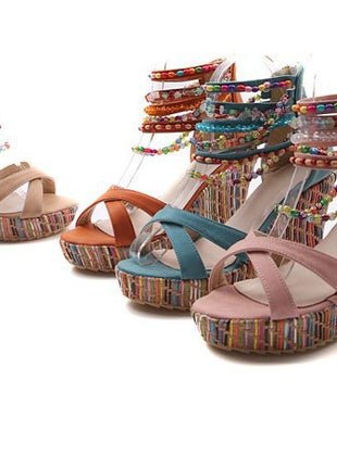 Bohemian Wedge Handmade Beaded Sandals Platform Shoes