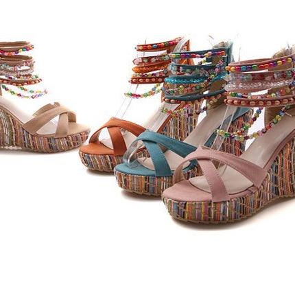 Bohemian Wedge Handmade Beaded Sandals Platform Shoes