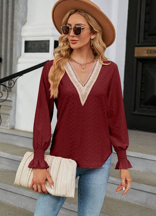 V-Neck Flounce Sleeve Blouse - MimiStylez