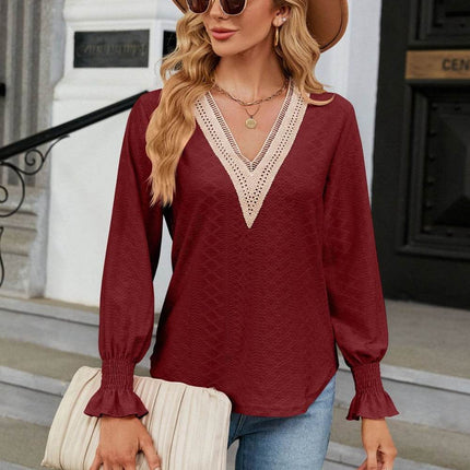 V-Neck Flounce Sleeve Blouse - MimiStylez