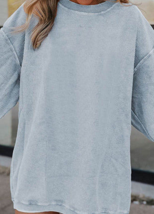 Ribbed Round Neck Drop Shoulder Sweatshirt - MimiStylez