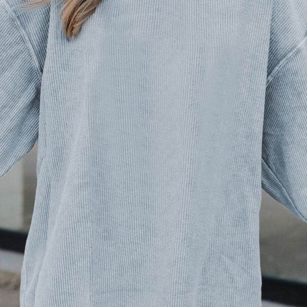 Ribbed Round Neck Drop Shoulder Sweatshirt - MimiStylez
