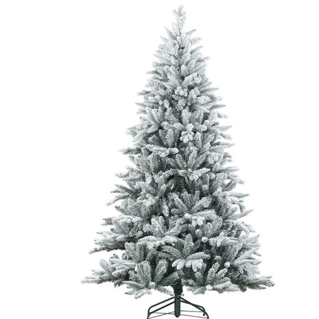 7FT Flocked Christmas Tree With 1401 Tips, Foldable Metal Stand, Easy Assembly, Hinged Tree