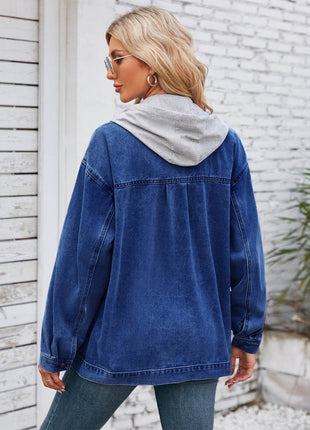 Pocketd Button Up Detachable Hooded Denim Jacket - MimiStylez