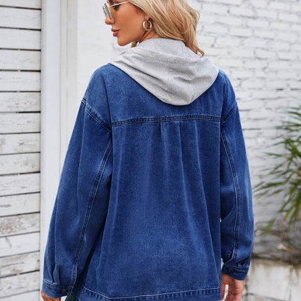Pocketd Button Up Detachable Hooded Denim Jacket - MimiStylez
