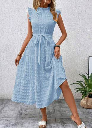 Tied Ruffled Cap Sleeve Midi Dress - MimiStylez