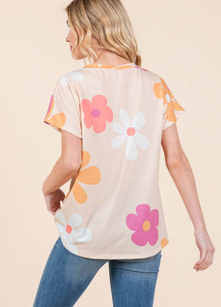 BOMBOM Floral Short Sleeve T-Shirt - MimiStylez
