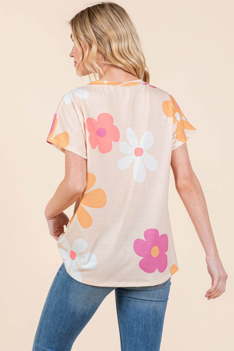BOMBOM Floral Short Sleeve T-Shirt - MimiStylez