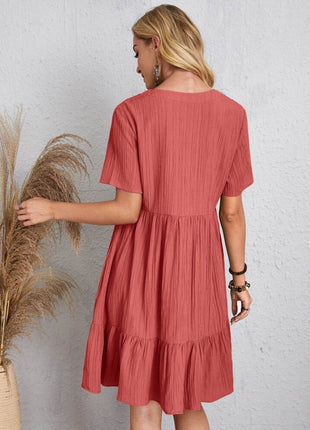Full Size V-Neck Short Sleeve Dress - MimiStylez