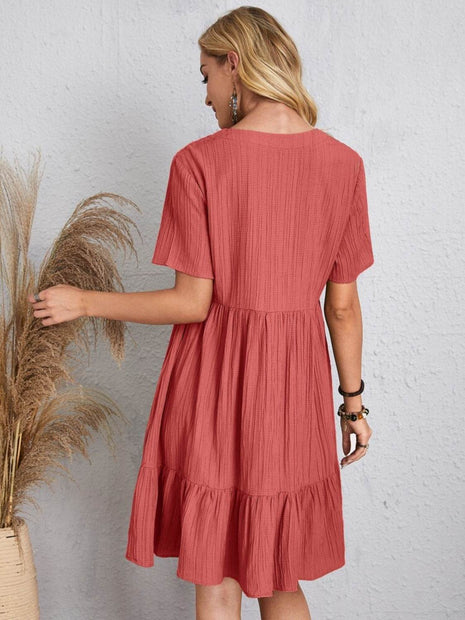 Full Size V-Neck Short Sleeve Dress - MimiStylez