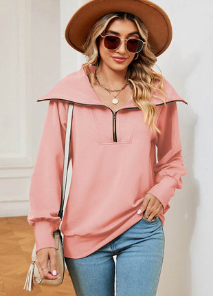 Half Zip Lantern Sleeve Sweatshirt - MimiStylez