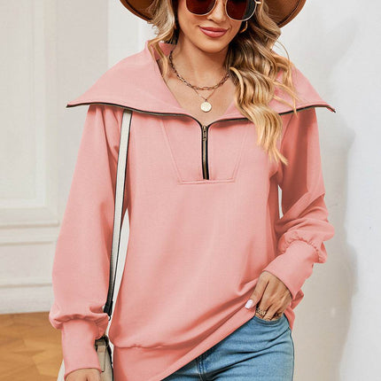 Half Zip Lantern Sleeve Sweatshirt - MimiStylez