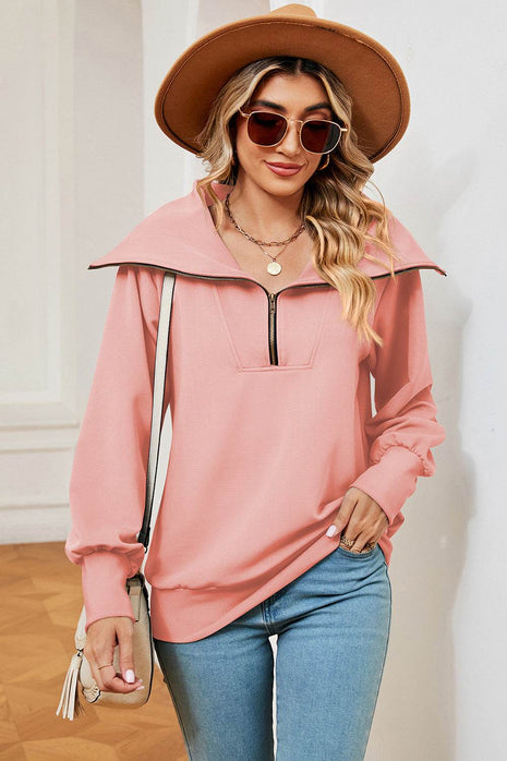 Half Zip Lantern Sleeve Sweatshirt - MimiStylez