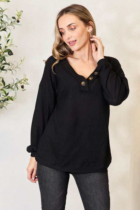 Zenana Buttoned Long Sleeve Blouse - MimiStylez