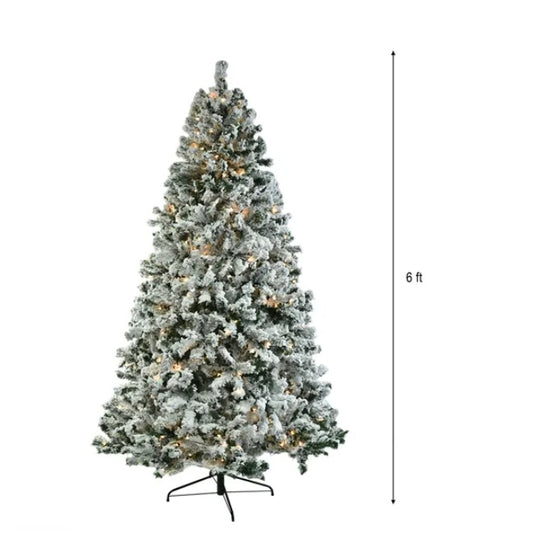 6 FT Pre-lit Snow Flocked Christmas Tree
