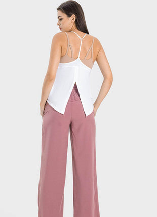 Slit Spaghetti Strap Scoop Neck Active Cami - MimiStylez