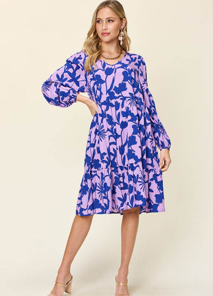 Double Take Full Size Printed Ruffle Hem Dress with Pocket - MimiStylez